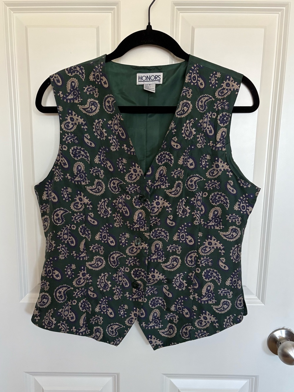 Honors Vintage Green Paisley V-Neck Tunic Vest